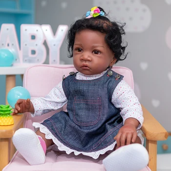60 СМ, Пълна Кукла Bebe Reborn Меко Тяло на Еластична Черна Кожа афро-американски Детски Вкоренени Косата Bonecas Bebe Кукла Играчка